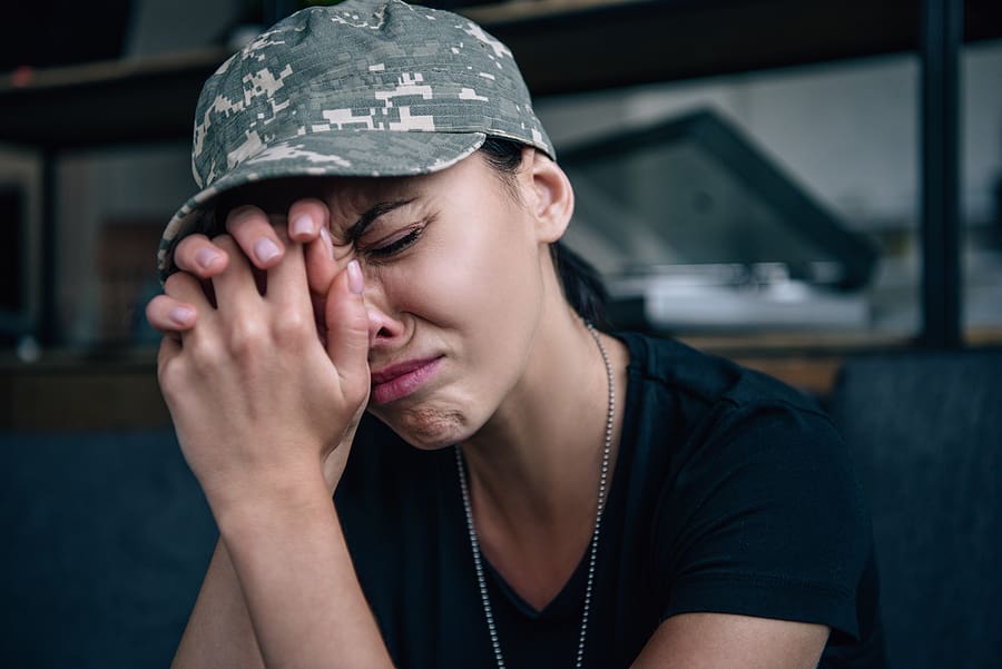 Young female veteran with anxiety